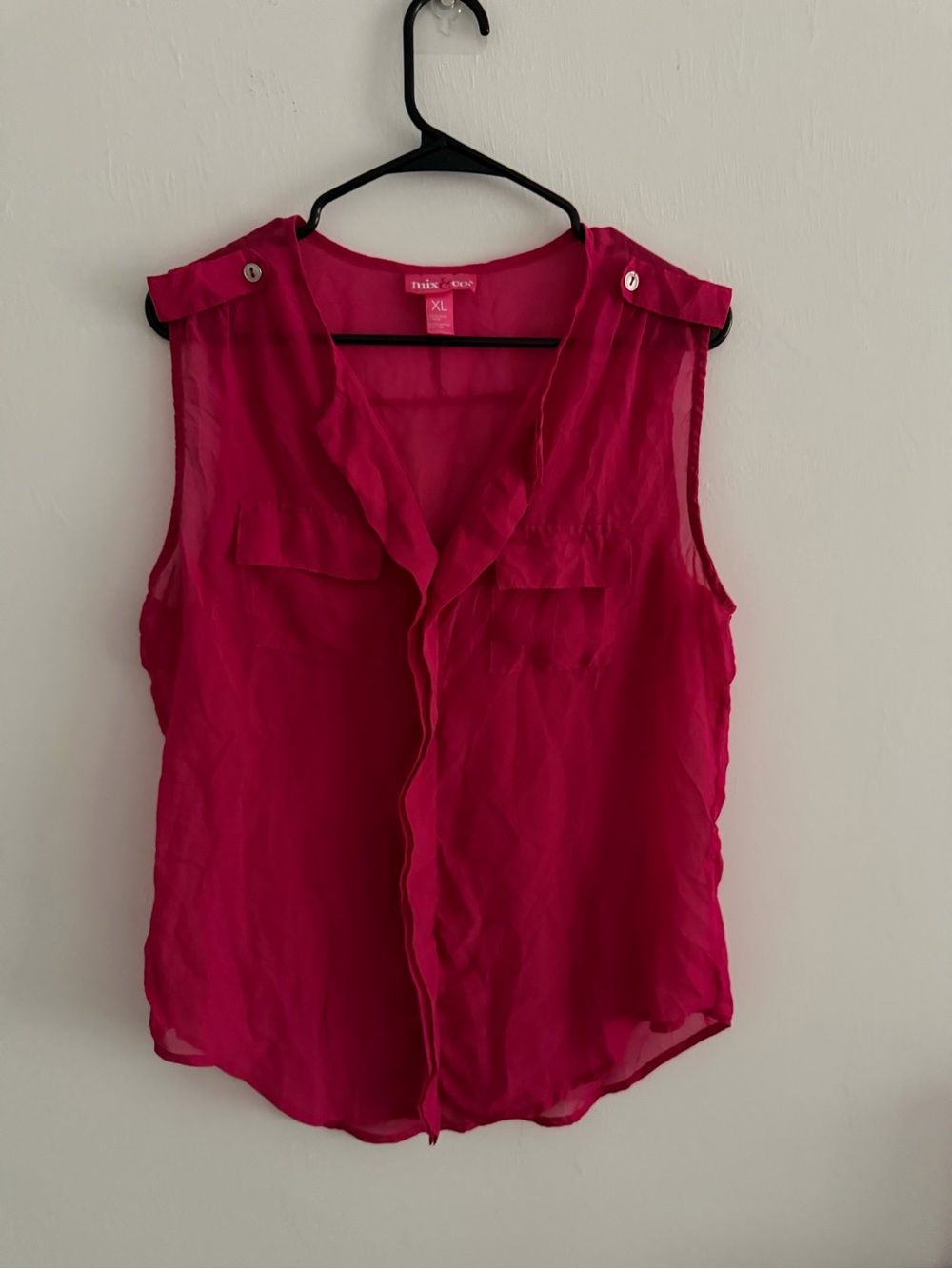 Faux Silk Sleeveless Blouse - Hot Pink